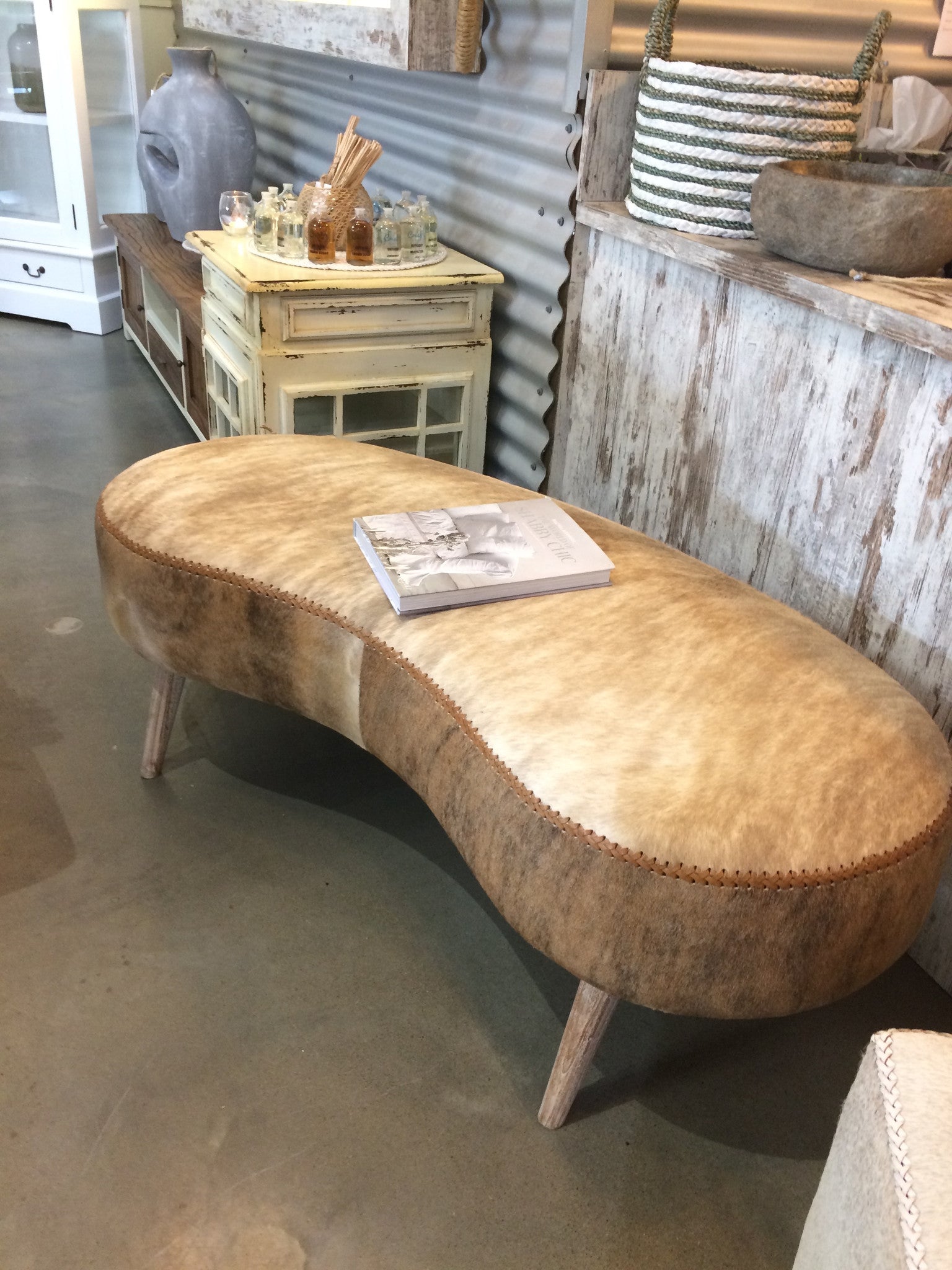 Cow Hide Peanut Shaped Bench